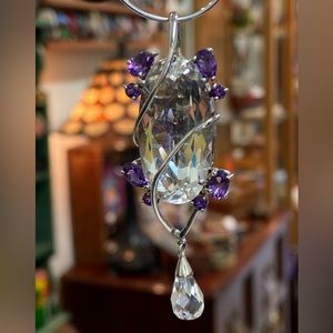 Sterling Silver Crystal Necklace Enhancer Pendant Like New!